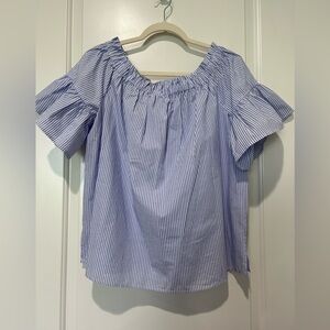 kate spade Blue and White Striped Off-the-Shoulder Blouse